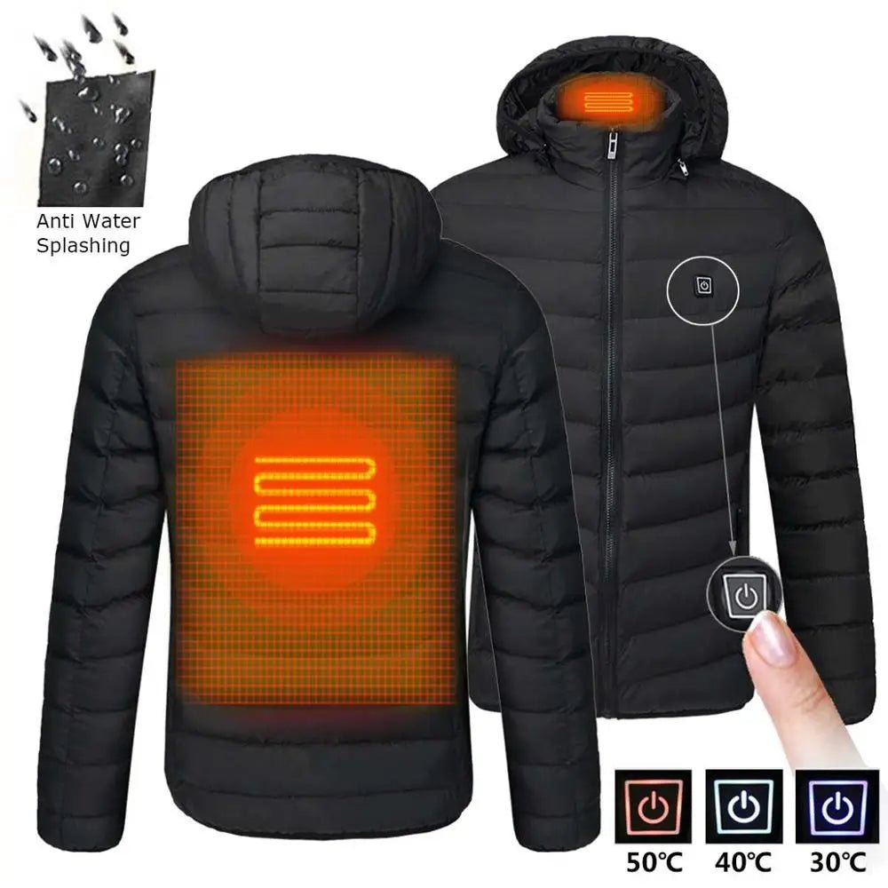 Men'S Parka Winter Warm USB Heating Jackets Smart Thermostat Pure Color Hooded Heated Clothing Male Bobojaco Warm Padded Jacket plush heating pad for period cramps by VYNE – ultra - soft, portable, and cozy